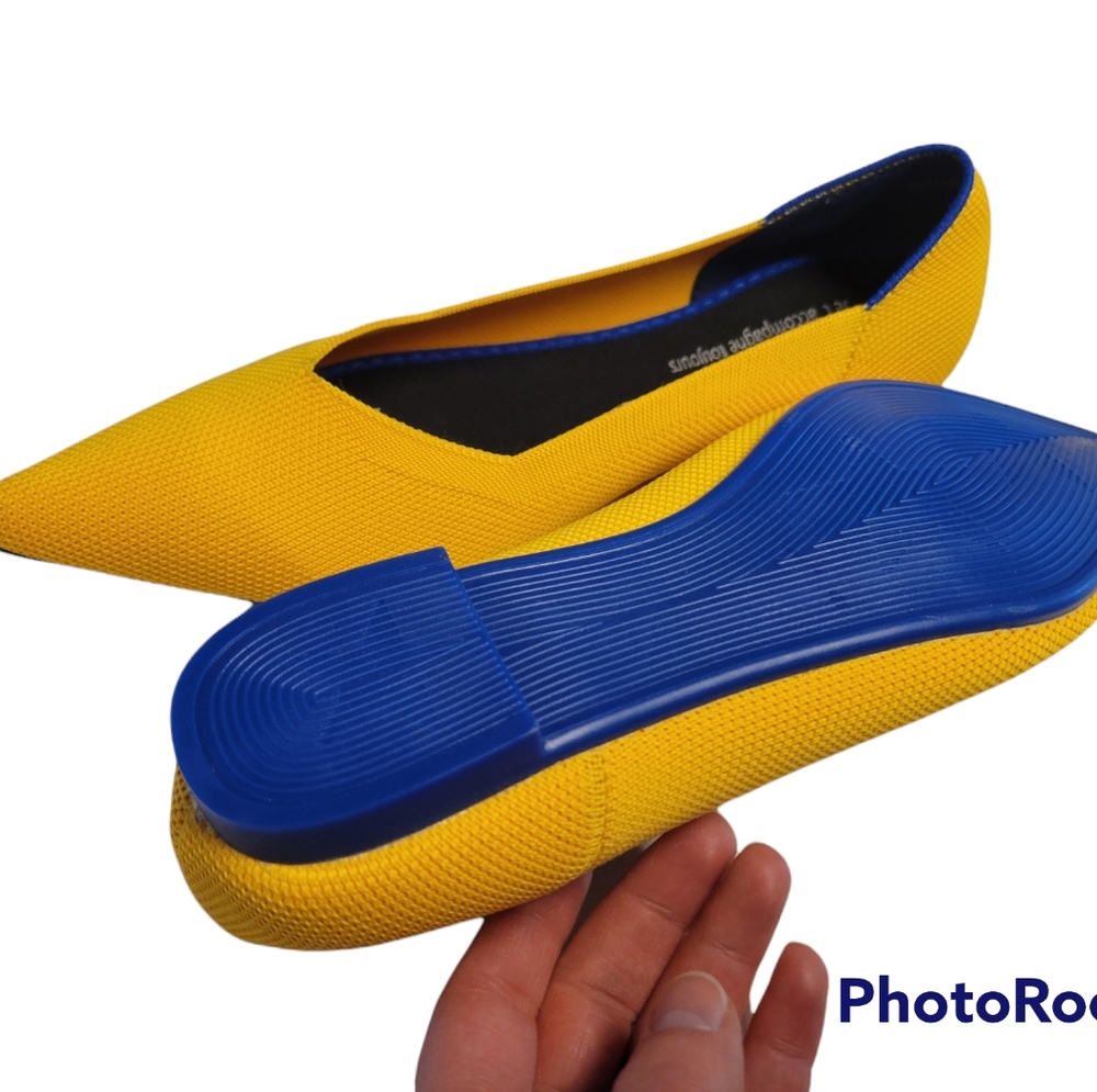 Yellow and royal blue pointy toe flats/ballet shoes